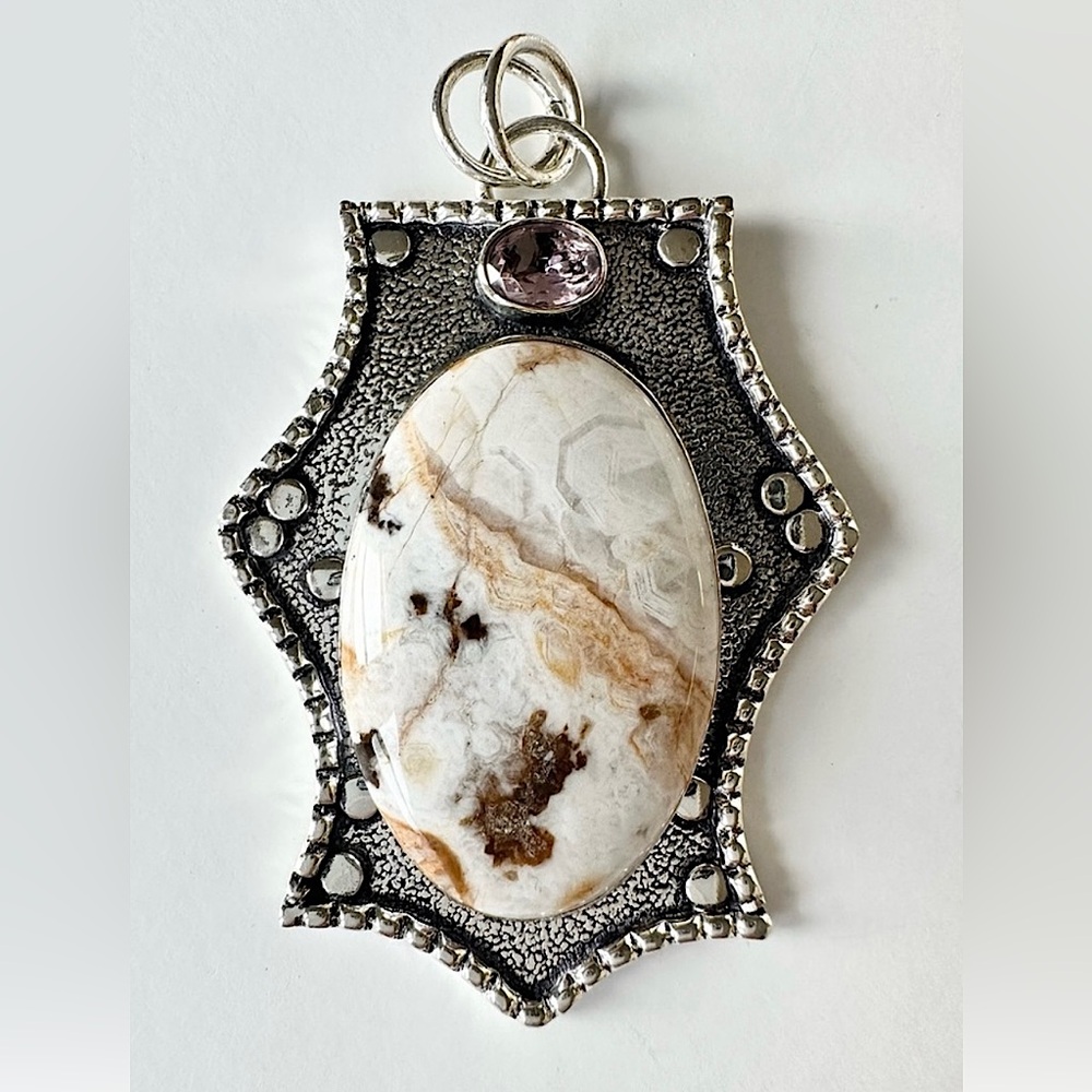 Solid Silver Peanut Wood Jasper Pendant - image 1
